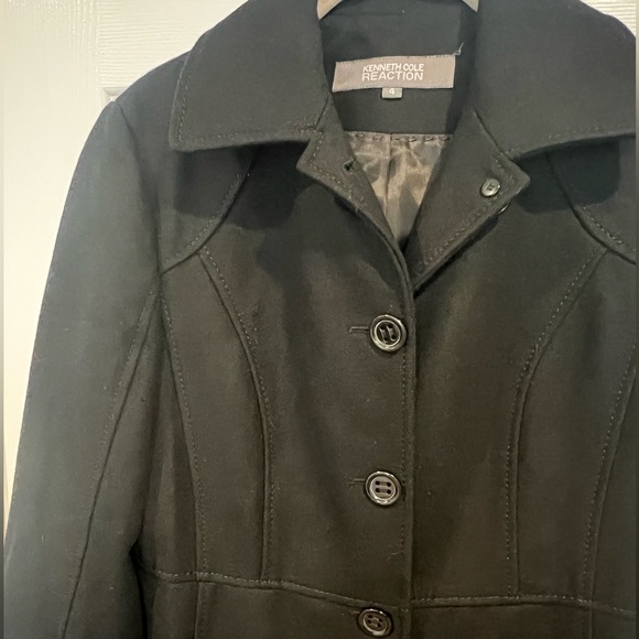 Kenneth Cole Reaction Black Wool Coat Sz 4 - Picture 3 of 8